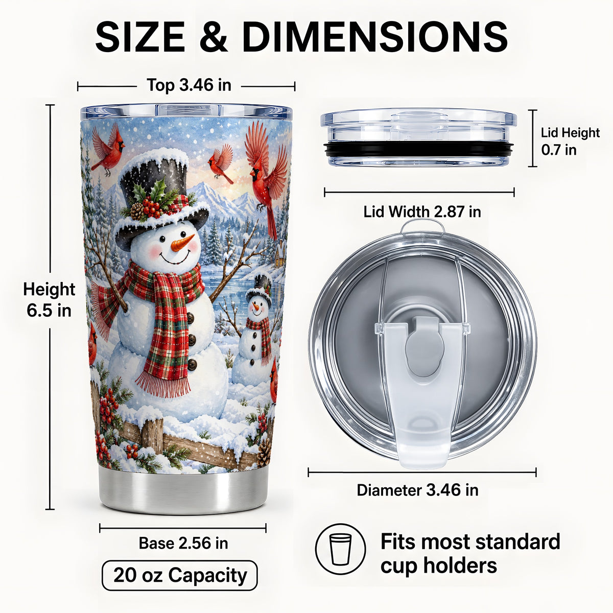 #pl[20oz|Steel] Snowman Cardinal Tumbler 20oz, Plaid Winter Stainless Steel Travel Cup