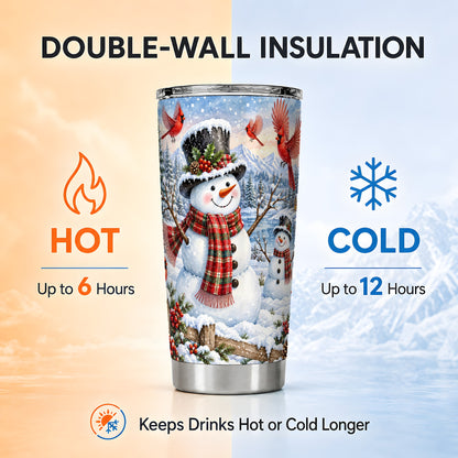 #pl[20oz|Steel] Snowman Cardinal Tumbler 20oz, Plaid Winter Stainless Steel Travel Cup
