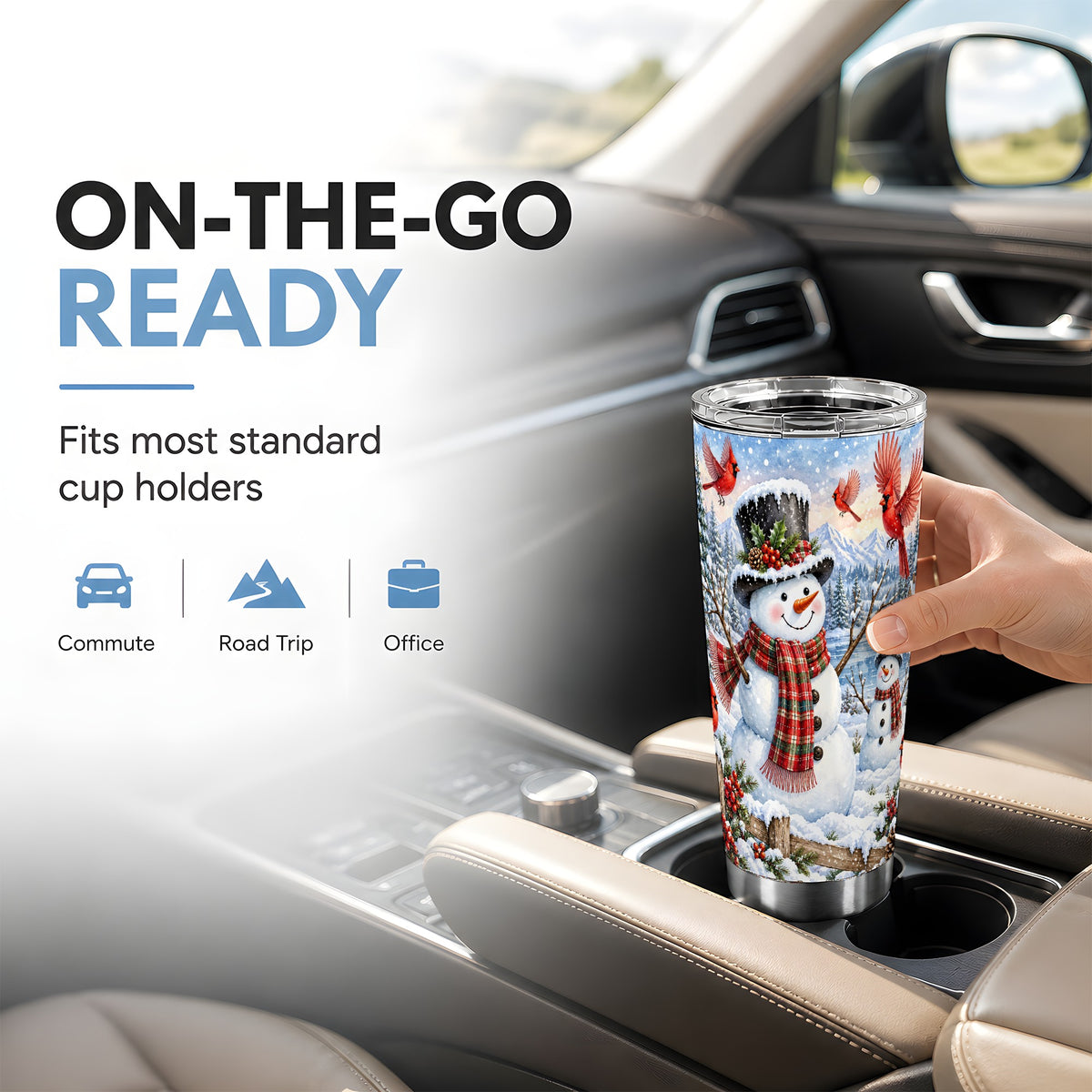 #pl[20oz|Steel] Snowman Cardinal Tumbler 20oz, Plaid Winter Stainless Steel Travel Cup
