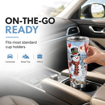 #pl[20oz|Steel] Snowman Cardinal Tumbler 20oz, Plaid Winter Stainless Steel Travel Cup