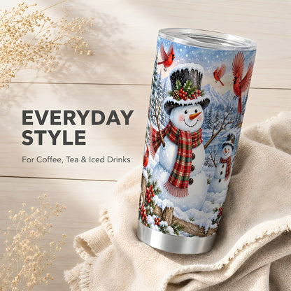 #pl[20oz|Steel] Snowman Cardinal Tumbler 20oz, Plaid Winter Stainless Steel Travel Cup