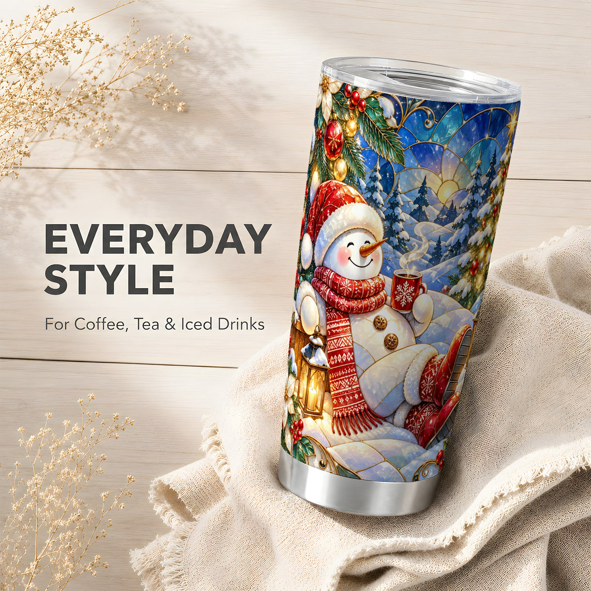 #pl[20oz|Steel] Cozy Snowman Tumbler 20oz, Christmas Tumbler, Stainless Steel Travel Cup