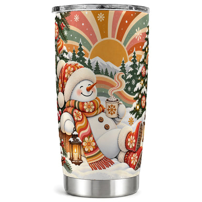 Groovy Snowman Tumbler 20oz, Retro Tumbler, Stainless Steel Travel Cup