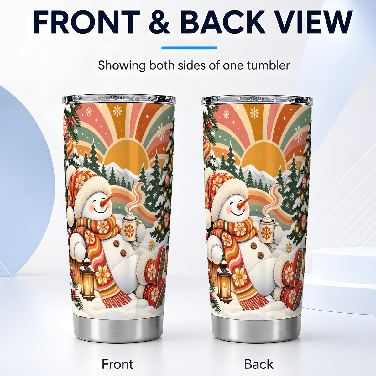 #pl[20oz|Steel] Groovy Snowman Tumbler 20oz, Retro Tumbler, Stainless Steel Travel Cup