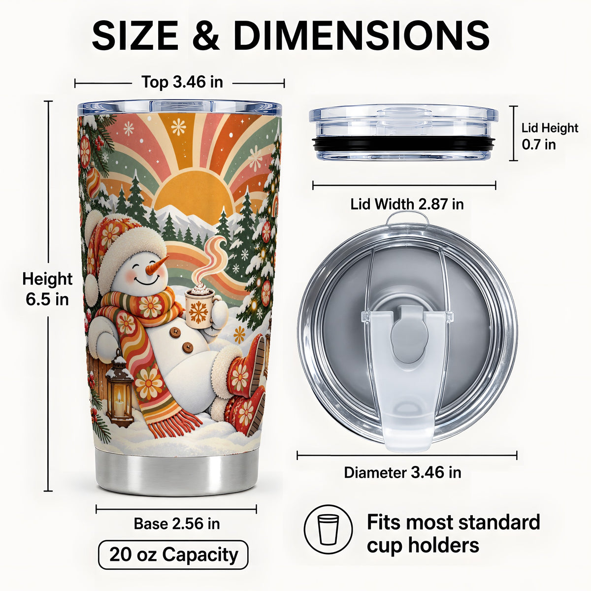 #pl[20oz|Steel] Groovy Snowman Tumbler 20oz, Retro Tumbler, Stainless Steel Travel Cup
