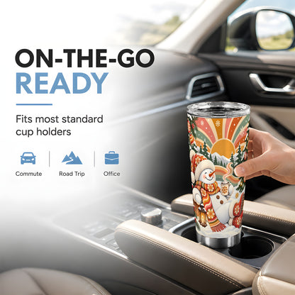 #pl[20oz|Steel] Groovy Snowman Tumbler 20oz, Retro Tumbler, Stainless Steel Travel Cup