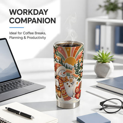 #pl[20oz|Steel] Groovy Snowman Tumbler 20oz, Retro Tumbler, Stainless Steel Travel Cup