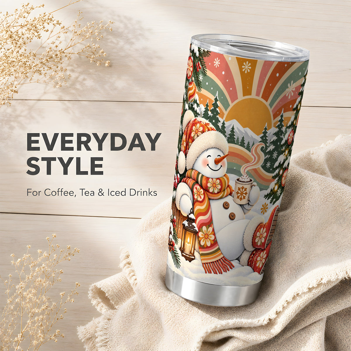 #pl[20oz|Steel] Groovy Snowman Tumbler 20oz, Retro Tumbler, Stainless Steel Travel Cup
