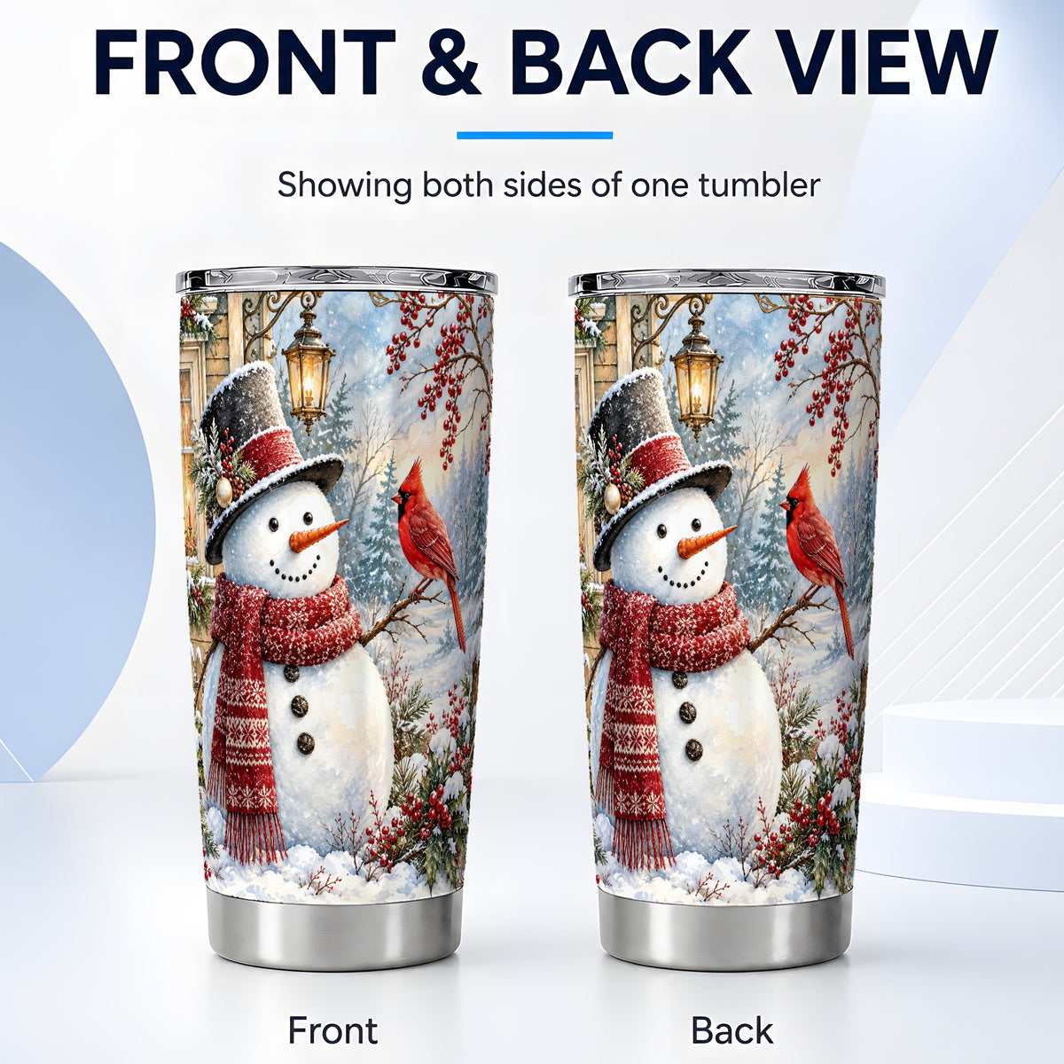 #pl[20oz|Steel] Snowman Cardinal Tumbler 20oz, Winter Bird Tumbler, Steel Travel Cup