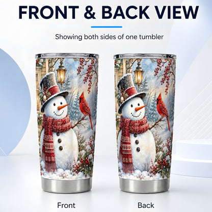 #pl[20oz|Steel] Snowman Cardinal Tumbler 20oz, Winter Bird Tumbler, Steel Travel Cup