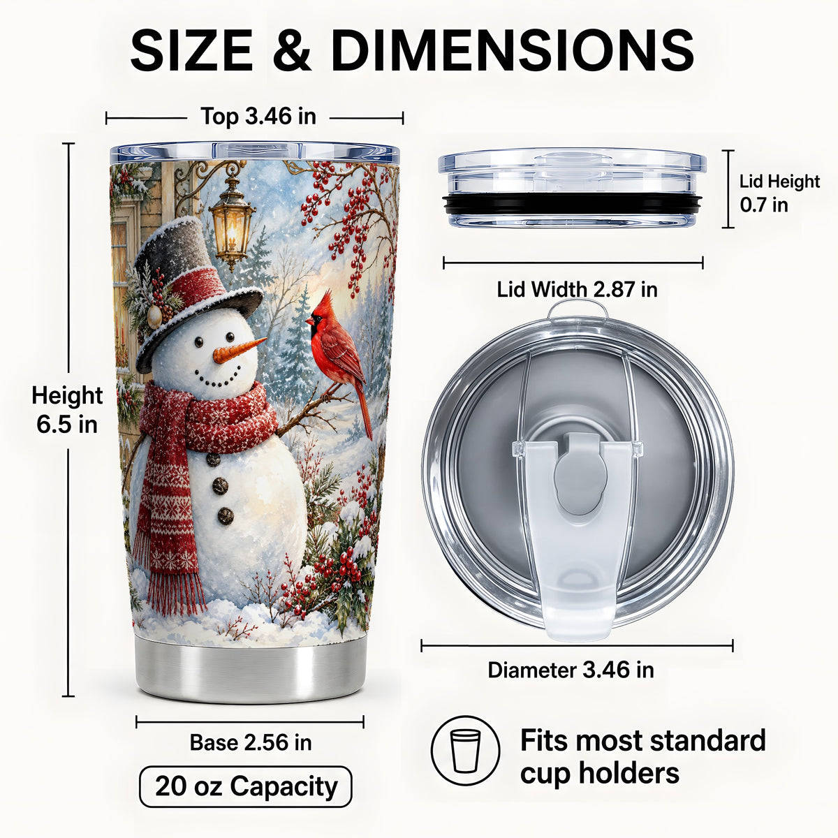 #pl[20oz|Steel] Snowman Cardinal Tumbler 20oz, Winter Bird Tumbler, Steel Travel Cup
