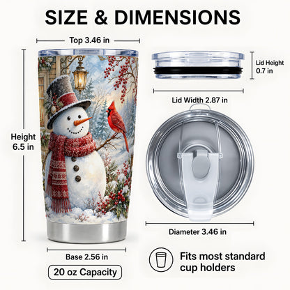 #pl[20oz|Steel] Snowman Cardinal Tumbler 20oz, Winter Bird Tumbler, Steel Travel Cup