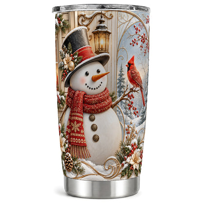 Elegant Snowman Tumbler 20oz, Cardinal Tumbler, Steel Travel Cup