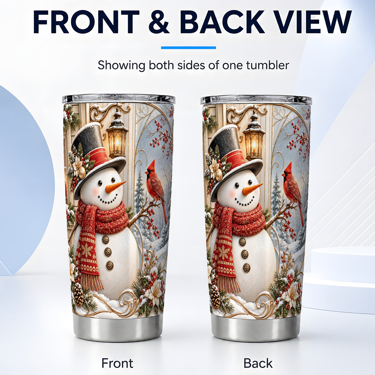 #pl[20oz|Steel] Elegant Snowman Tumbler 20oz, Cardinal Tumbler, Steel Travel Cup