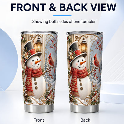 #pl[20oz|Steel] Elegant Snowman Tumbler 20oz, Cardinal Tumbler, Steel Travel Cup