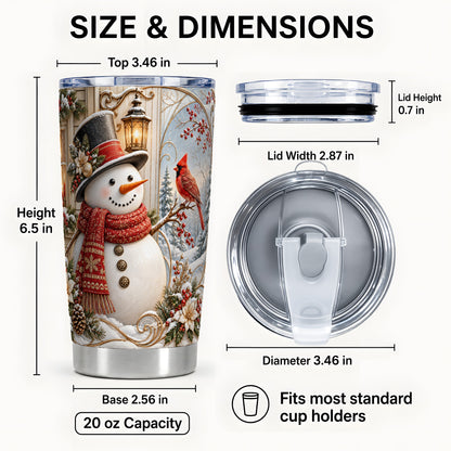 #pl[20oz|Steel] Elegant Snowman Tumbler 20oz, Cardinal Tumbler, Steel Travel Cup