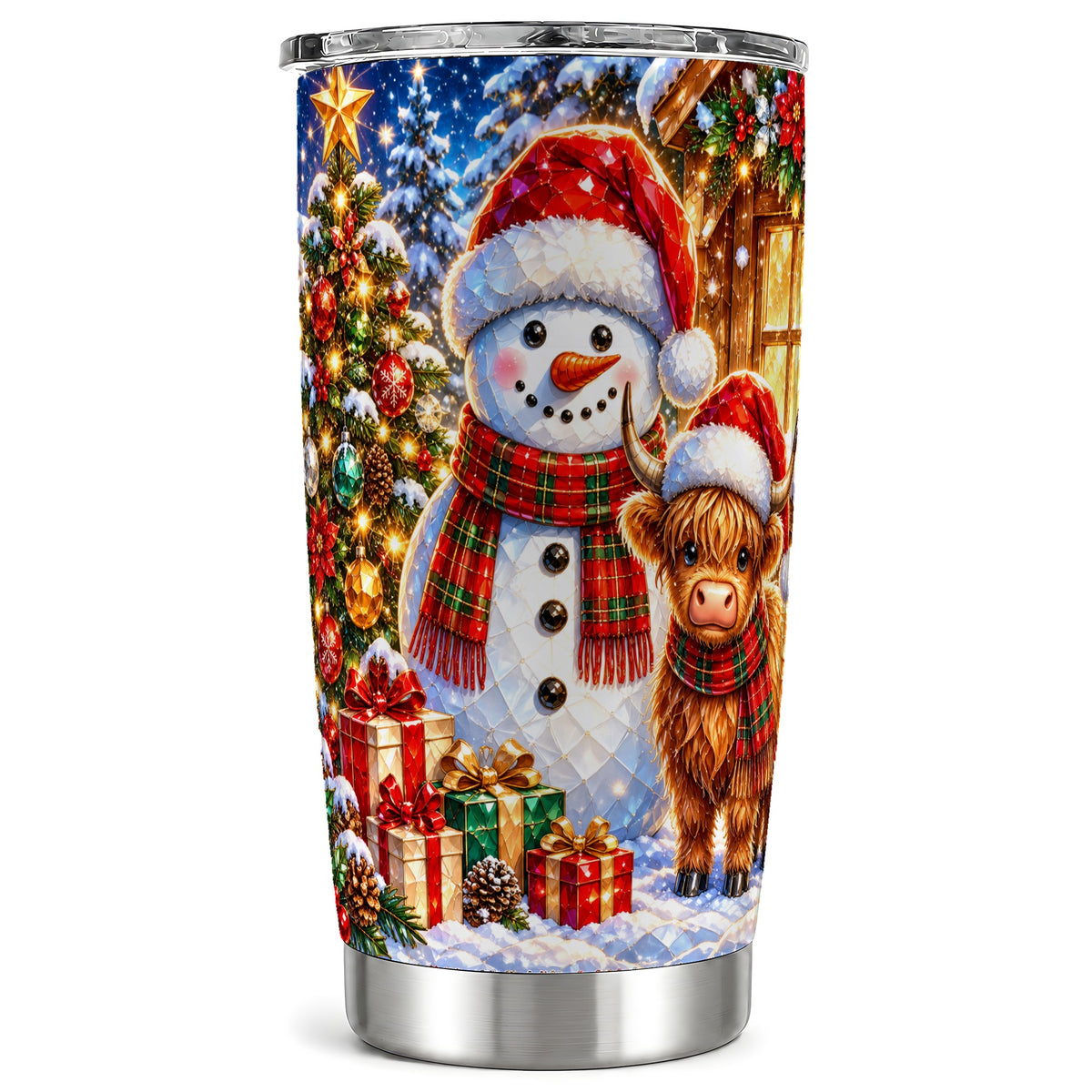 Highland Cow Snowman Tumbler 20oz, Animal Tumbler, Steel Travel Cup