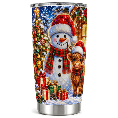 Highland Cow Snowman Tumbler 20oz, Animal Tumbler, Steel Travel Cup