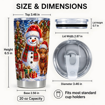 #pl[20oz|Steel] Highland Cow Snowman Tumbler 20oz, Animal Tumbler, Steel Travel Cup