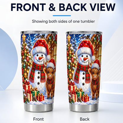 #pl[20oz|Steel] Highland Cow Snowman Tumbler 20oz, Animal Tumbler, Steel Travel Cup