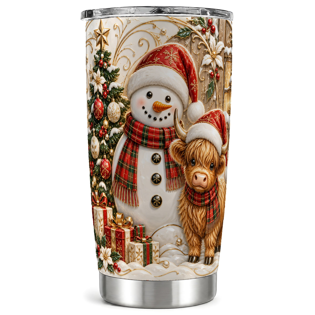 Highland Cow Snowman Tumbler 20oz, Farm Tumbler, Steel Travel Cup