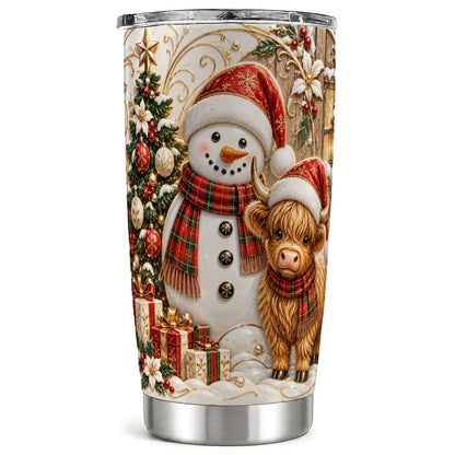 Highland Cow Snowman Tumbler 20oz, Farm Tumbler, Steel Travel Cup