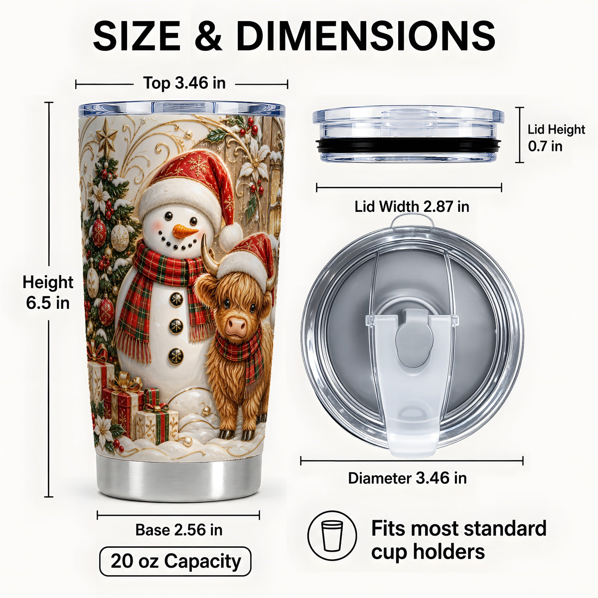 #pl[20oz|Steel] Highland Cow Snowman Tumbler 20oz, Farm Tumbler, Steel Travel Cup