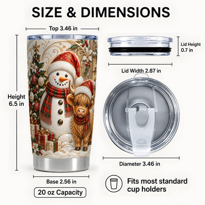 #pl[20oz|Steel] Highland Cow Snowman Tumbler 20oz, Farm Tumbler, Steel Travel Cup