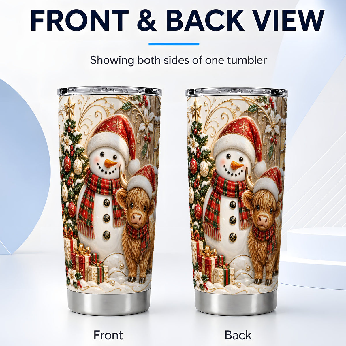 #pl[20oz|Steel] Highland Cow Snowman Tumbler 20oz, Farm Tumbler, Steel Travel Cup