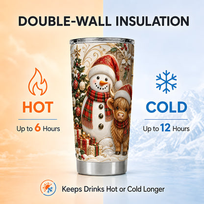 #pl[20oz|Steel] Highland Cow Snowman Tumbler 20oz, Farm Tumbler, Steel Travel Cup
