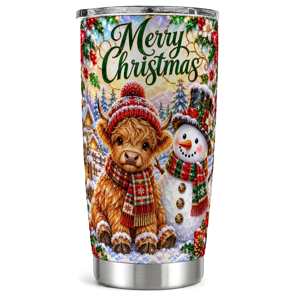 Christmas Cow Tumbler 20oz, Snowman Tumbler, Stainless Steel Travel Cup