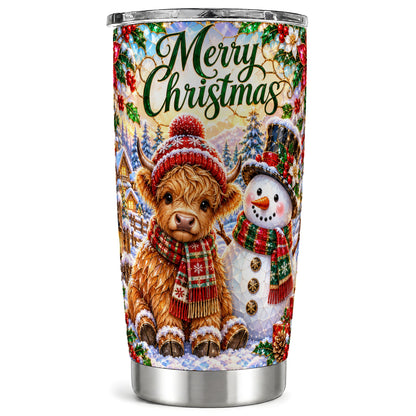 Christmas Cow Tumbler 20oz, Snowman Tumbler, Stainless Steel Travel Cup