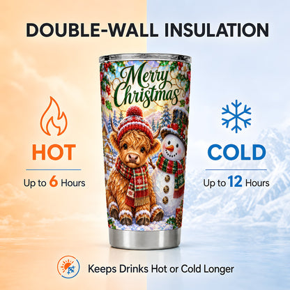#pl[20oz|Steel] Christmas Cow Tumbler 20oz, Snowman Tumbler, Stainless Steel Travel Cup
