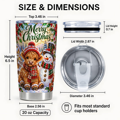 #pl[20oz|Steel] Christmas Cow Tumbler 20oz, Snowman Tumbler, Stainless Steel Travel Cup