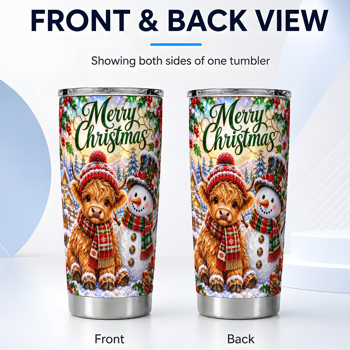 #pl[20oz|Steel] Christmas Cow Tumbler 20oz, Snowman Tumbler, Stainless Steel Travel Cup