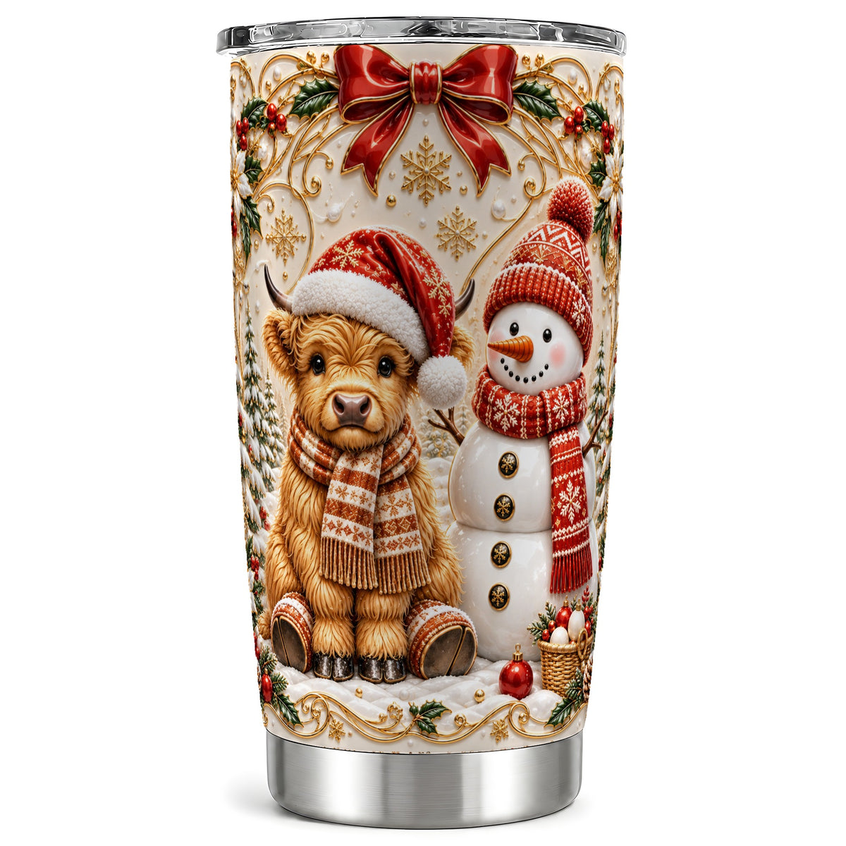 Holiday Cow Tumbler 20oz, Snowman Tumbler, Stainless Steel Travel Cup