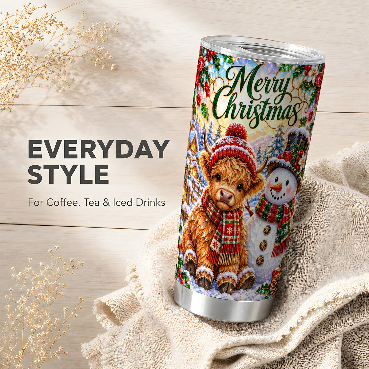 #pl[20oz|Steel] Christmas Cow Tumbler 20oz, Snowman Tumbler, Stainless Steel Travel Cup