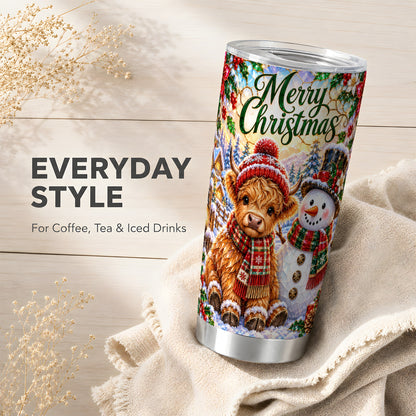 #pl[20oz|Steel] Christmas Cow Tumbler 20oz, Snowman Tumbler, Stainless Steel Travel Cup