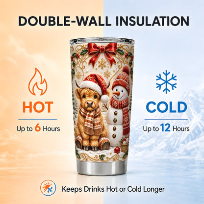 #pl[20oz|Steel] Holiday Cow Tumbler 20oz, Snowman Tumbler, Stainless Steel Travel Cup