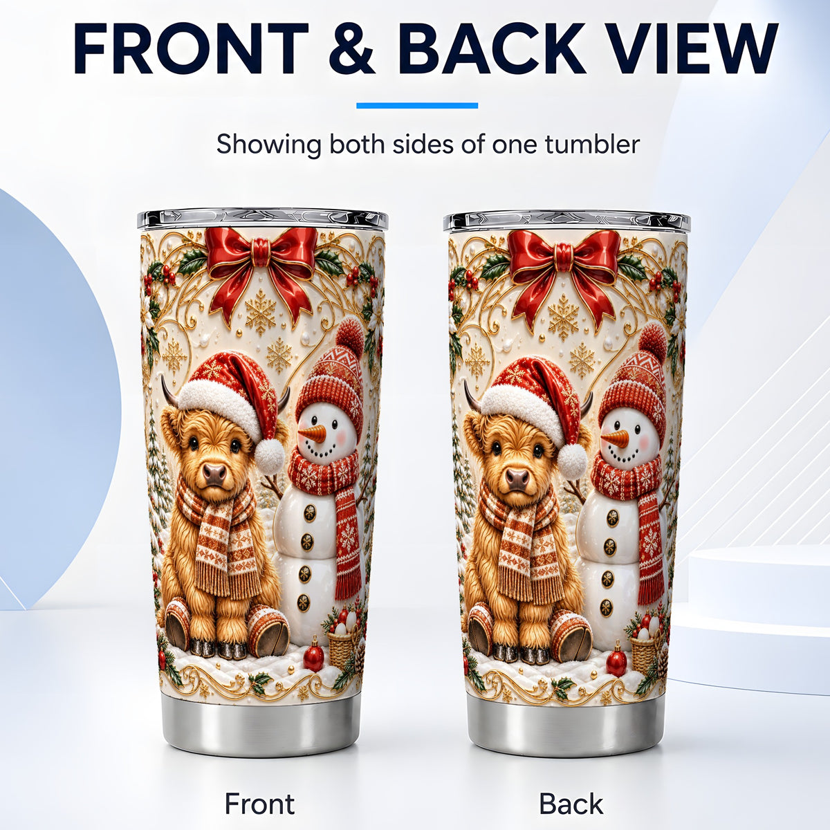 #pl[20oz|Steel] Holiday Cow Tumbler 20oz, Snowman Tumbler, Stainless Steel Travel Cup