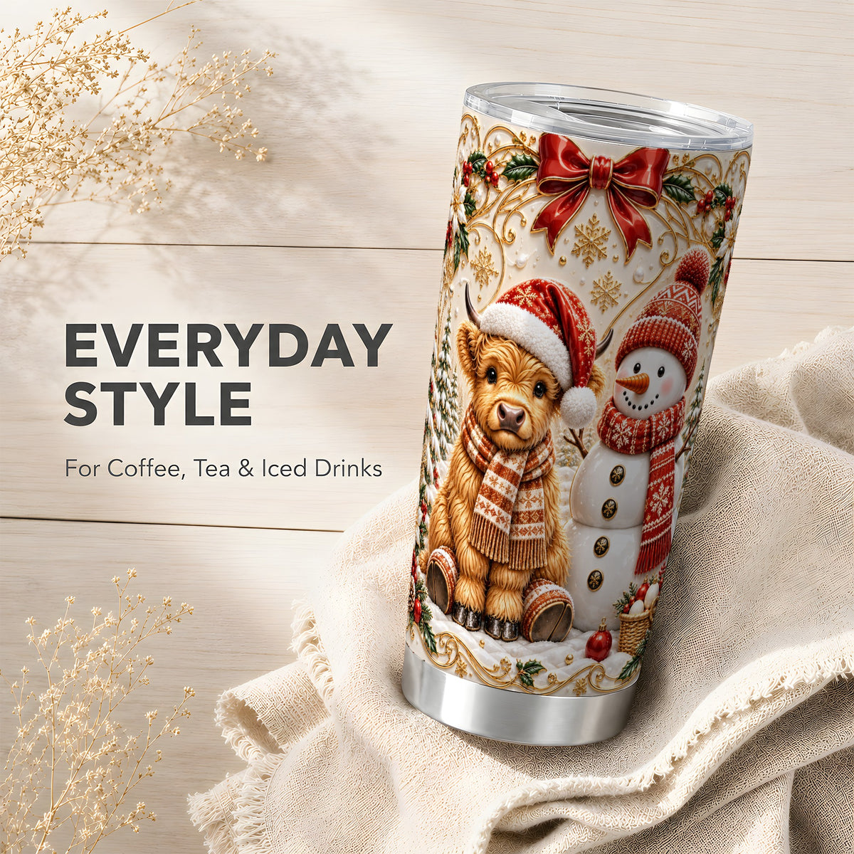 #pl[20oz|Steel] Holiday Cow Tumbler 20oz, Snowman Tumbler, Stainless Steel Travel Cup
