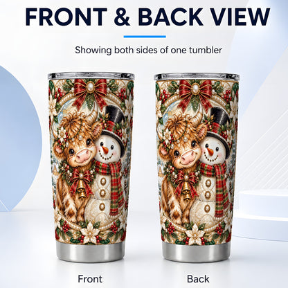 #pl[20oz|Steel] Poinsettia Cow Tumbler 20oz, Snowman Tumbler, Stainless Steel Travel Cup