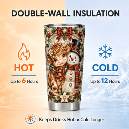 #pl[20oz|Steel] Poinsettia Cow Tumbler 20oz, Snowman Tumbler, Stainless Steel Travel Cup