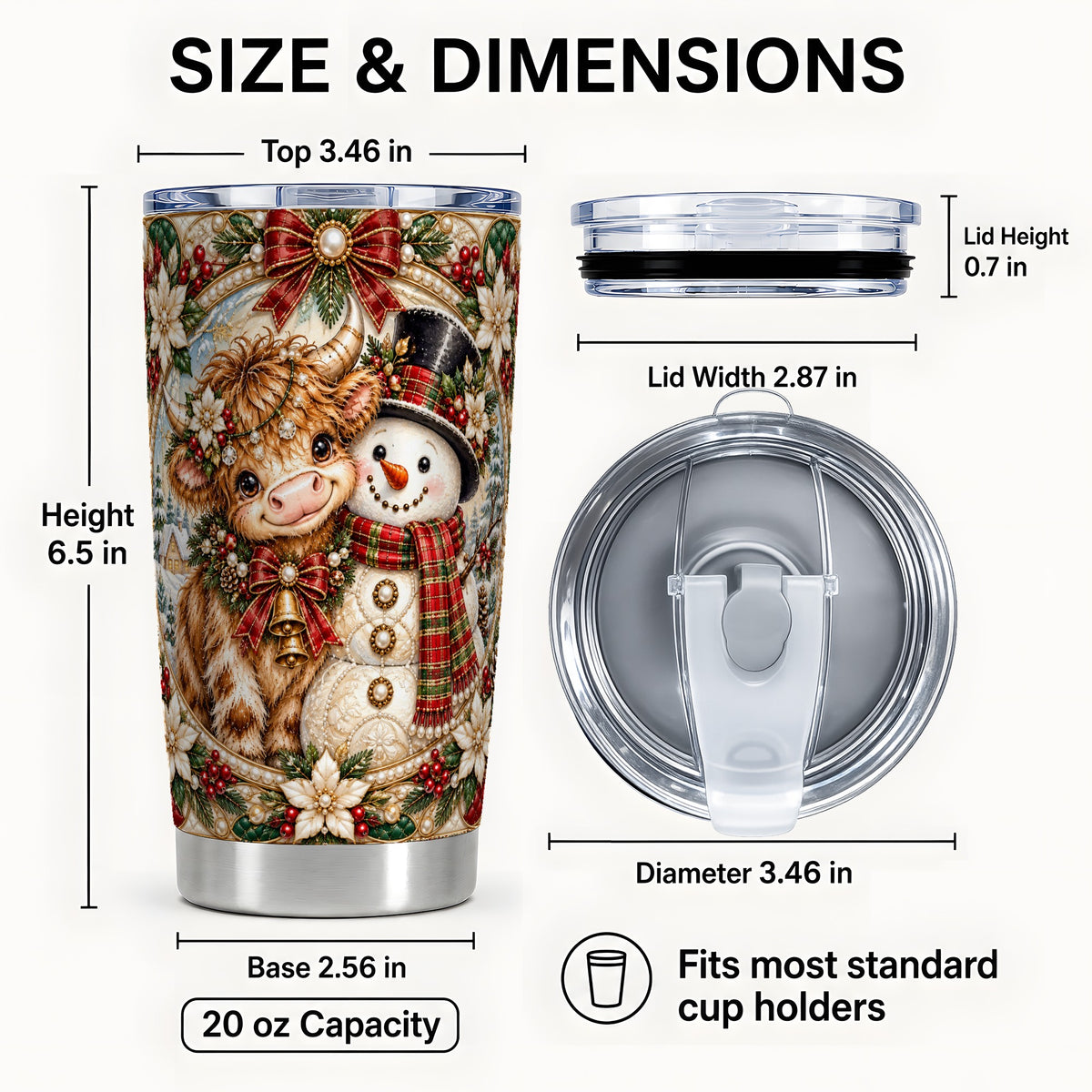 #pl[20oz|Steel] Poinsettia Cow Tumbler 20oz, Snowman Tumbler, Stainless Steel Travel Cup