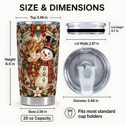 #pl[20oz|Steel] Poinsettia Cow Tumbler 20oz, Snowman Tumbler, Stainless Steel Travel Cup
