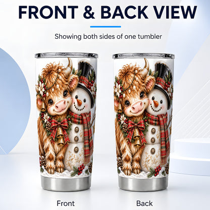 #pl[20oz|Steel] Christmas Cow Tumbler 20oz, Snowman Tumbler, Stainless Steel Travel Cup