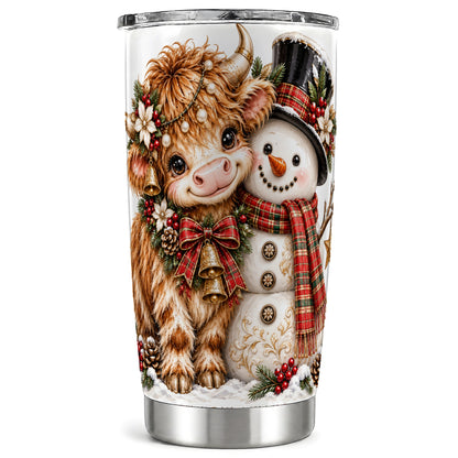 Christmas Cow Tumbler 20oz, Snowman Tumbler, Stainless Steel Travel Cup