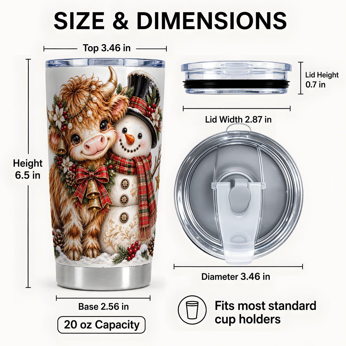 #pl[20oz|Steel] Christmas Cow Tumbler 20oz, Snowman Tumbler, Stainless Steel Travel Cup