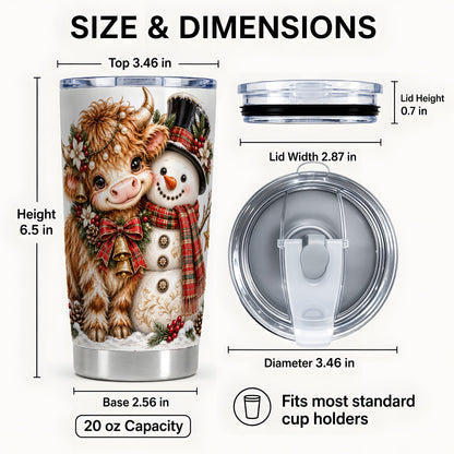 #pl[20oz|Steel] Christmas Cow Tumbler 20oz, Snowman Tumbler, Stainless Steel Travel Cup