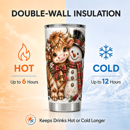 #pl[20oz|Steel] Christmas Cow Tumbler 20oz, Snowman Tumbler, Stainless Steel Travel Cup